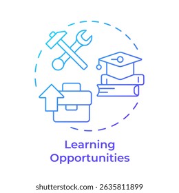 Learning opportunities blue gradient concept icon. Personal growth, skill development. Round shape line illustration. Abstract idea. Graphic design. Easy to use in infographic, brochure