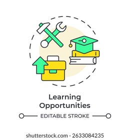 Learning opportunities multi color concept icon. Personal growth, skill development. Round shape line illustration. Abstract idea. Graphic design. Easy to use in infographic, brochure