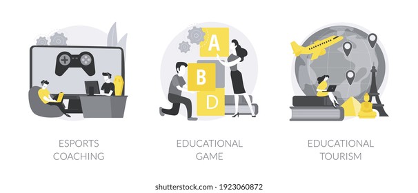 Learning opportunity abstract concept vector illustration set. Esports coaching, educational game and tourism, video games, play and learn, education platform, exchange student abstract metaphor.