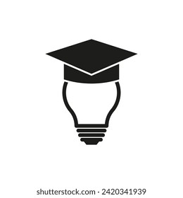 Learning outline icon. Light bulb in a graduates hat. Vector illustration. EPS 10.