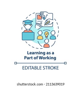 Learning as part of working concept icon. Employee engagement abstract idea thin line illustration. Training programs. Isolated outline drawing. Editable stroke. Arial, Myriad Pro-Bold fonts used