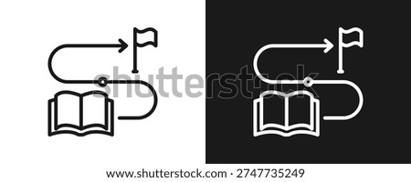 Learning Path Icon Set Outline In White And Black Background