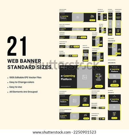 Learning platform for all, vector set banner design templates, web bundle creative banner design