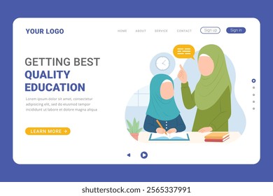 Learning platform website landing page template. Online education web ui design template