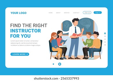 Learning platform website landing page template. Online education web ui design template