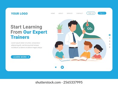 Learning platform website landing page template. Online education web ui design template