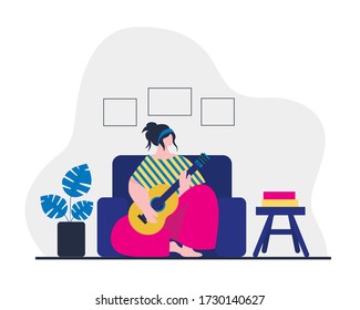 
Learning to play the guitar. Music education and extracurricular lessons
Vector illustration.