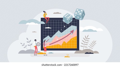 Learning probability and statistics with mathematical data tiny person concept. Information forecast and prediction graphic study to understand logic measurements and calculations vector illustration.