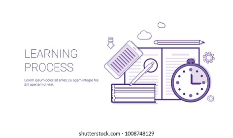 Learning Process Education Concept Banner With Copy Space Thin Line Vector Illustration