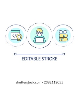 Learning programming loop concept icon. Computer science abstract idea thin line illustration. Writing code. Educational resources. Isolated outline drawing. Editable stroke. Arial font used