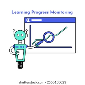 Ícone de monitoramento do progresso do aprendizado. Ícone Inteligência Artificial na Educação. Ilustração do ícone de e-learning. Educação e aprendizagem com IA.