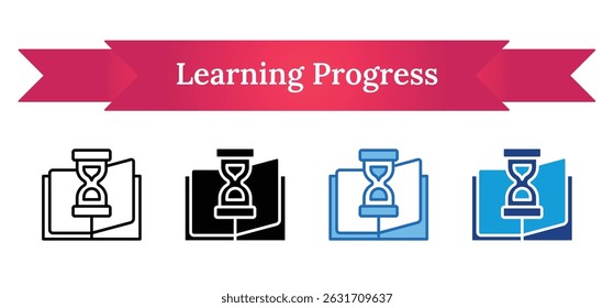 Learning Progress - Multi Style Outline, Glyph Silhouette, Blue, Dual Tone Icon - Book with an hourglass, representing time-based learning, student evaluation, or course progress