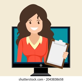 Learning provided through an application on laptop. Business, advisory service vector illustration