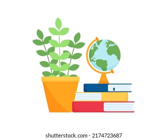 Learning and reading concept. Stationery accessories with books and globe