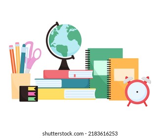 Learning and reading concept. Stationery accessories