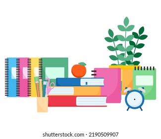 Learning and reading concept. Stationery accessories