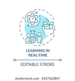 Learning in real time soft blue concept icon. Solving problems and challenges. Source of learning. Round shape line illustration. Abstract idea. Graphic design. Easy to use in presentation