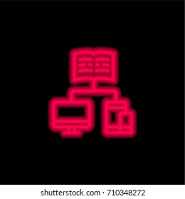 Learning red glowing neon ui ux icon. Glowing sign logo vector