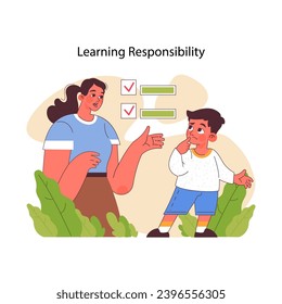 Concepto de responsabilidad de aprendizaje. Un muchacho reflexivo considera el consejo de un adulto guía sobre la gestión de tareas, reflexionando sobre los pasos hacia un comportamiento responsable. Una historia de mentorización y crecimiento