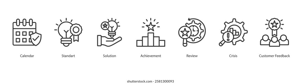 Learning Retention Outline Icon Sheet Calendar, Standart, Solution, Achievement, Review, Crisis, Customer Feedback