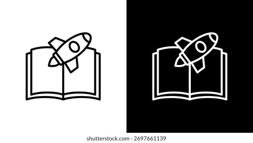 Diseño de conjunto de iconos blancos de cohete de aprendizaje