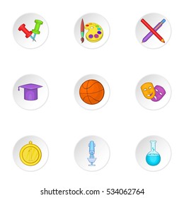 Learning in school icons set. Cartoon illustration of 9 learning in school vector icons for web