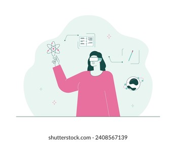 Learning science using 3d virtual technology, meta verse vector illustration.