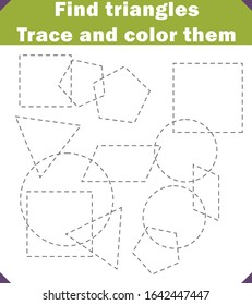 Learning shapes. 
Find the desired shape and color it. Preschool worksheet. Tracing Worksheet. 