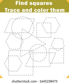 Learning Shapes. 
Find The Desired Shape And Color It. Preschool Worksheet. Tracing Worksheet. 
