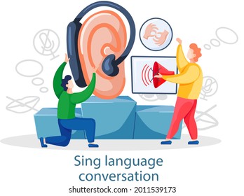 Learning Sign Finger Hand Language Online. Sign Language Conversation, Modern Teaching Method. Webinar, Language Training Group Education Via Internet. Students Receive Knowledge Remotely On Course