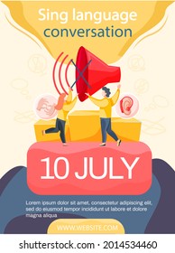 Learning sign finger hand language online. Sign language conversation, modern teaching method. Webinar, language training group education via internet. Students receive knowledge remotely on course