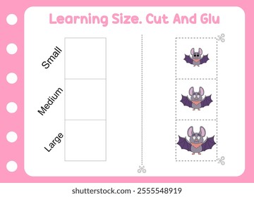 learning size , cut and glue bats . kids education and play 