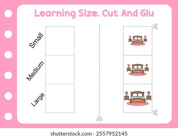 learning size cut and glue a bed. puzzle for kids 