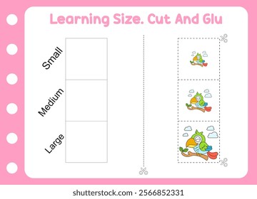 learning size , cut and glue bird . kids education and play 