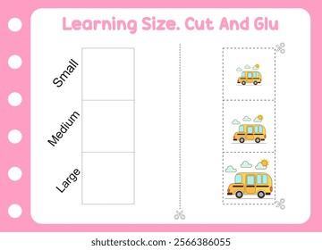 learning size cut and glue a bus. puzzle for kids 