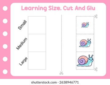 learning size , cut and glue cute snail . kids education and learning 