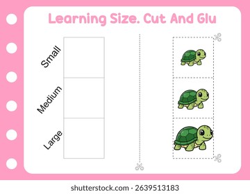 learning size , cut and glue cute turtle . kids education and learning 