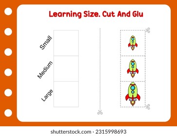 learning size cut and glue the rocket. kids worksheet