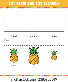 Learning sizes Cut and Paste easy activity worksheet game for children