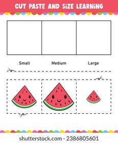 Learning sizes Cut and Paste easy activity worksheet game for children