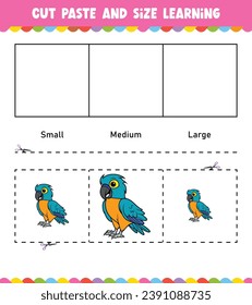 Learning sizes Cut and Paste easy activity worksheet game for children