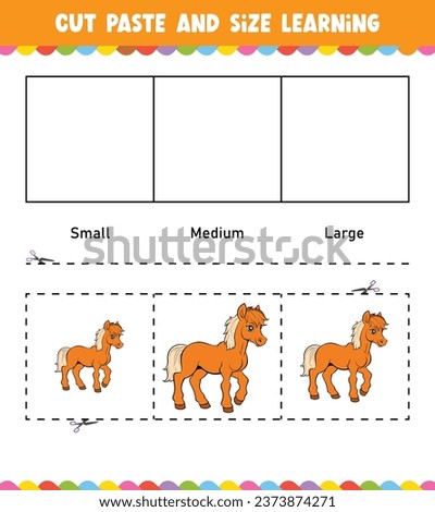 Learning sizes Cut and Paste easy activity worksheet game for children with Cute Animal
