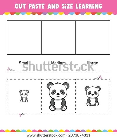 Learning sizes Cut and Paste easy activity worksheet game for children with Cute Animal

