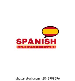 Learning Spanish Language Class Logo. language exchange program, forum, and international communication sign. With Spain Flag