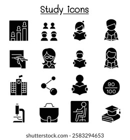 Learning , Study and Education icon set in glyph style