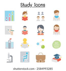 Learning , Study and Education icon set  in flat color style