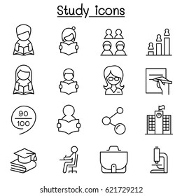 Learning , Study & Education Icon Set In Thin Line Style