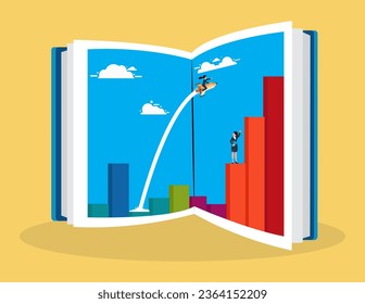 learning or study for skill development to achieve business success. successful businesswoman riding pencil rocket flying
