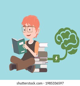 Learning and studying outline vector icon. Education symbol. Brain sign. Consulting. Energy refuel. Young student. Geek. Workplace for freelancer. Person. Flat simple line design illustration.