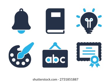 Conjunto de ícones de Suprimentos de Estudo e Artes. Ícones da série de glifos sólidos